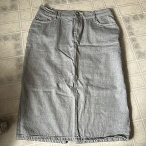 Style J Long Modest Light gray Denim Skirt back Slit Size 14 Pockets